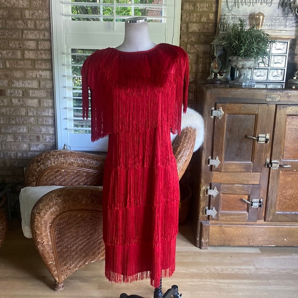 CHERYL KAYE MADE IN USA RED FLAPPER DRESS VINTAGE 16 PLUS - Picture 1 of 7